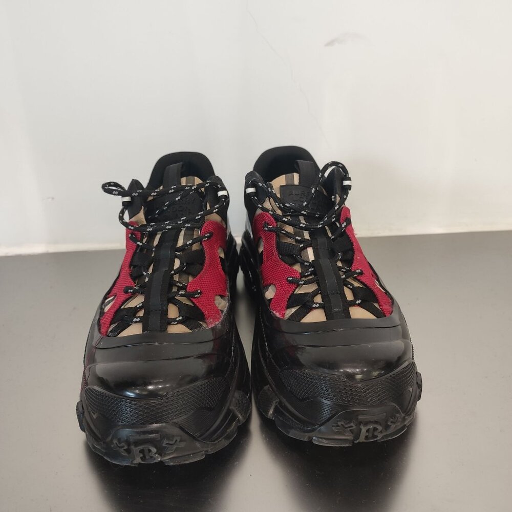 Burberry Size 40 Checkered Lace-Up Thick-Soled Casual Sneakers Black & Red - Picture 9 of 10